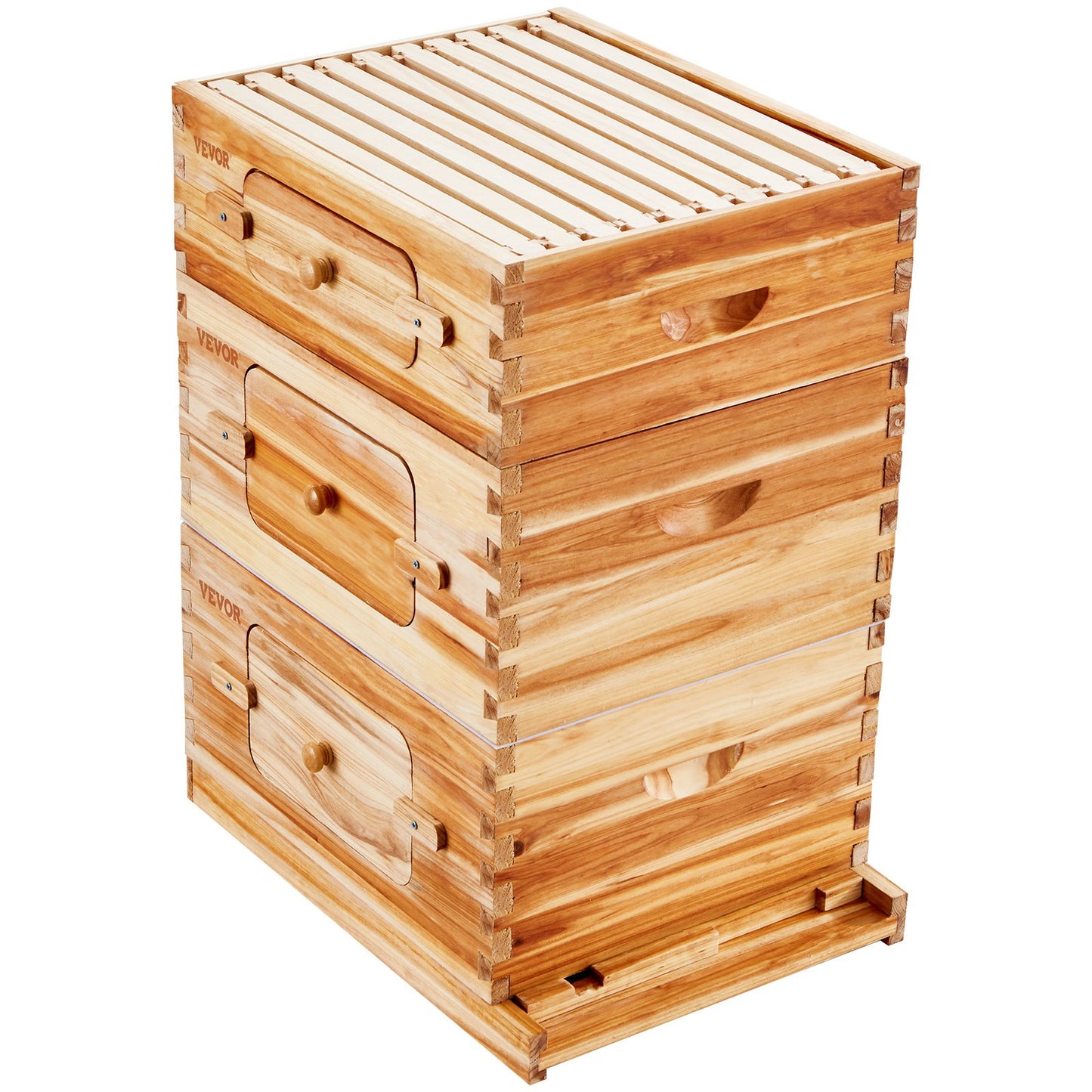 Bee Hive 30 Frame Bee Hives Starter Kit, Beeswax Coated Spruce, 2 Deep + 1 Medium Bee Boxes Langstroth Beehive Kit, Clear Acrylic Windows with Foundation for Beginners Pro Beekeepers