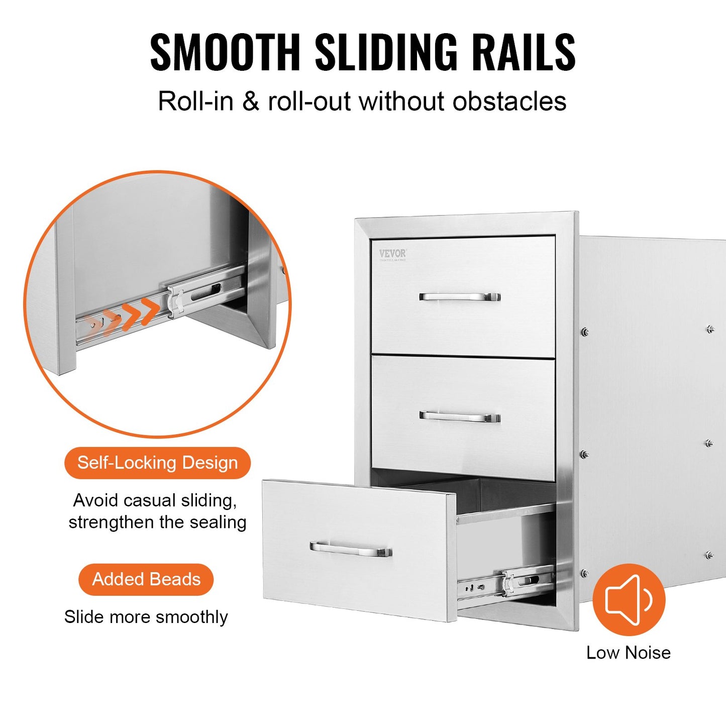 Utomhuskökslådor 16\" B x 21,5\" H x 18\"D, infälld BBQ-lådor med trippelåtkomst med handtag i rostfritt stål, BBQ Island-lådor för utomhuskök eller BBQ Island Patio Grill Station