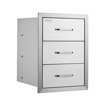 Utomhuskökslådor 16\" B x 21,5\" H x 18\"D, infälld BBQ-lådor med trippelåtkomst med handtag i rostfritt stål, BBQ Island-lådor för utomhuskök eller BBQ Island Patio Grill Station