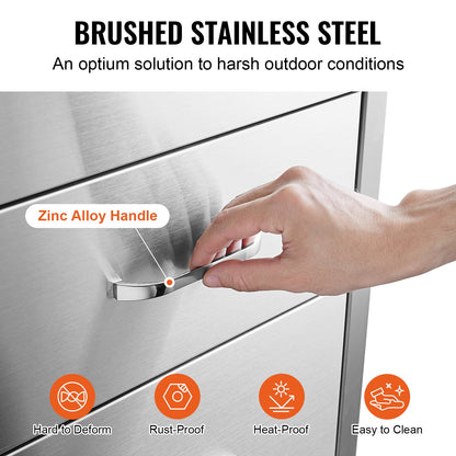 Outdoor Kitchen Drawers 16" W x 21.5" H x 18" D, Flush Mount Triple Access BBQ Drawers with Stainless Steel Handle, BBQ Island Drawers for Outdoor Kitchens or BBQ Island Patio Grill Station