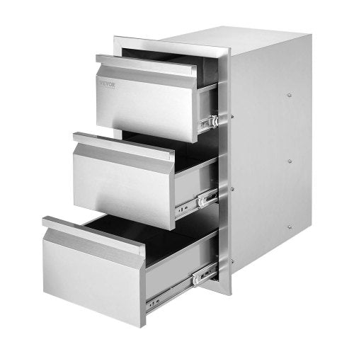 Outdoor Kitchen Drawers 15" W x 25.4" H x 19" D, Box Frame Style Flush Mount BBQ Drawers with Stainless Steel Handle, BBQ Island Drawers for Outdoor Kitchens or Patio Grill Station