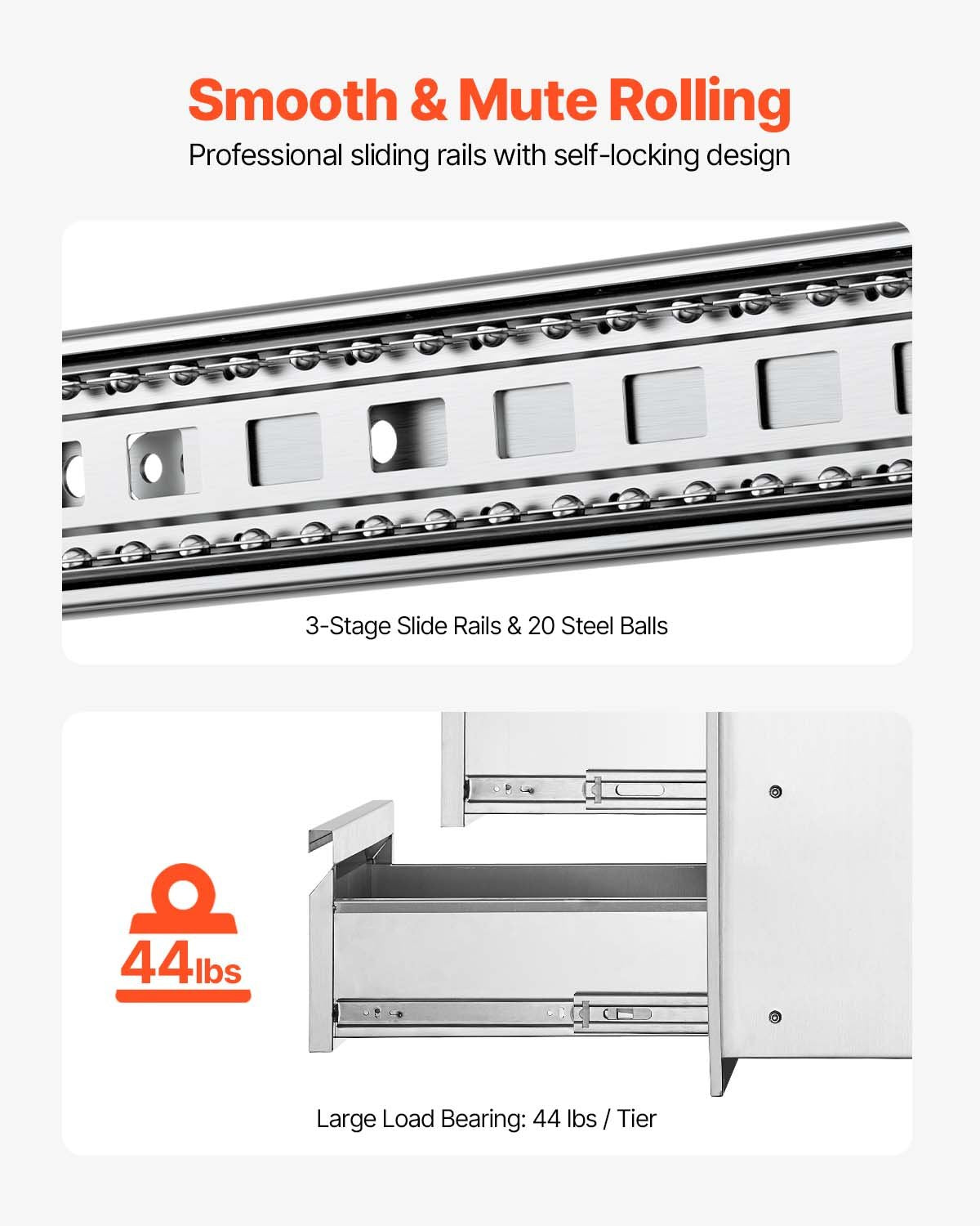 Outdoor Kitchen Drawers 15" W x 25.4" H x 19" D, Box Frame Style Flush Mount BBQ Drawers with Stainless Steel Handle, BBQ Island Drawers for Outdoor Kitchens or Patio Grill Station