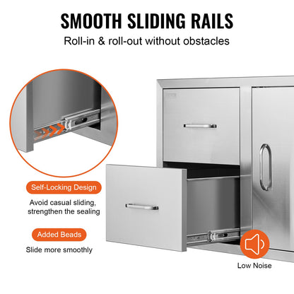 Outdoor Kitchen Door Drawer Combo 32.5" W x 21.6" H x 20.5''D, Access Door/Double Drawers with Paper Towel Rack, BBQ Island Drawers with Stainless Steel Handles for Outdoor Kitchen