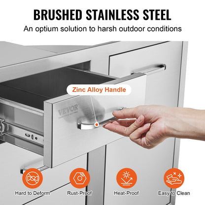 Outdoor Kitchen Door Drawer Combo 29.5" W x 22.6" H x 21.7''D, Access Door/Triple Drawers with Propane Drawer and Adjustable Garbage Ring, Perfect for BBQ Island Patio Grill Station