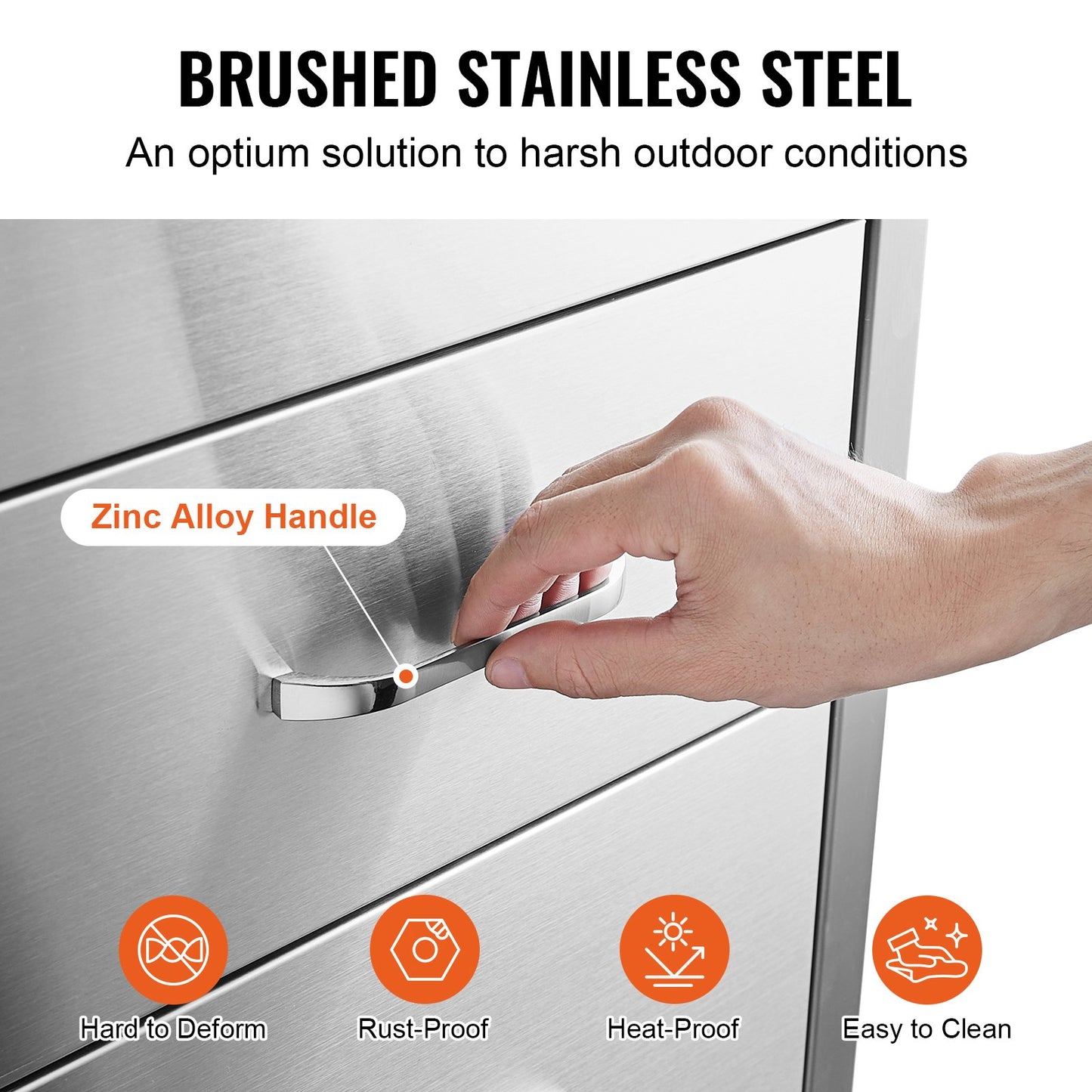 Outdoor Kitchen Drawers 16" W x 28.5" H x 20.5" D, Flush Mount Triple Access BBQ Drawers Stainless Steel with Handle, BBQ Island Drawers for Outdoor Kitchens or Patio Grill Station