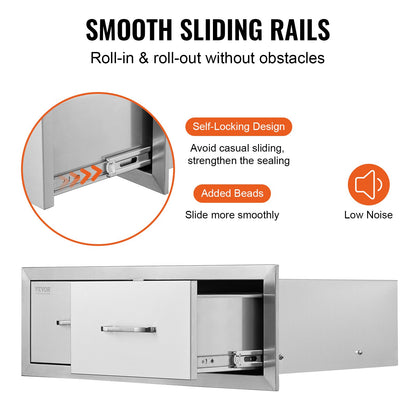 Kurbeln 75*25 cm Grillbox Doppelte horizontale Schubladen Langlebig mit Lagerschrank