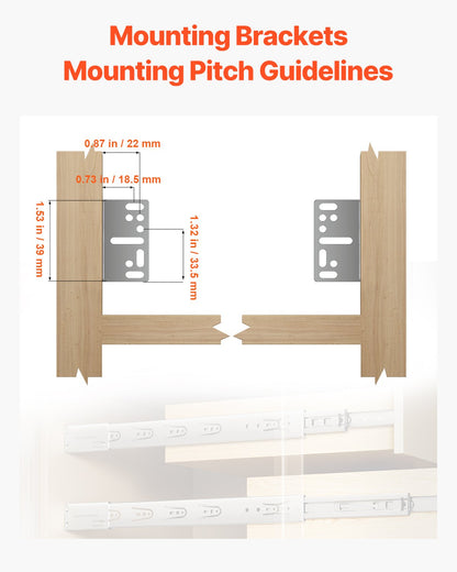 Drawer Slides Brackets, 10 Pairs Drawer Rails for 100 LBS Side Mount Ball Bearing Rail, Heavy Duty Cabinet Drawer Bracket for Dresser Drawer Track Runners, Kitchen Replacement Part for DIY