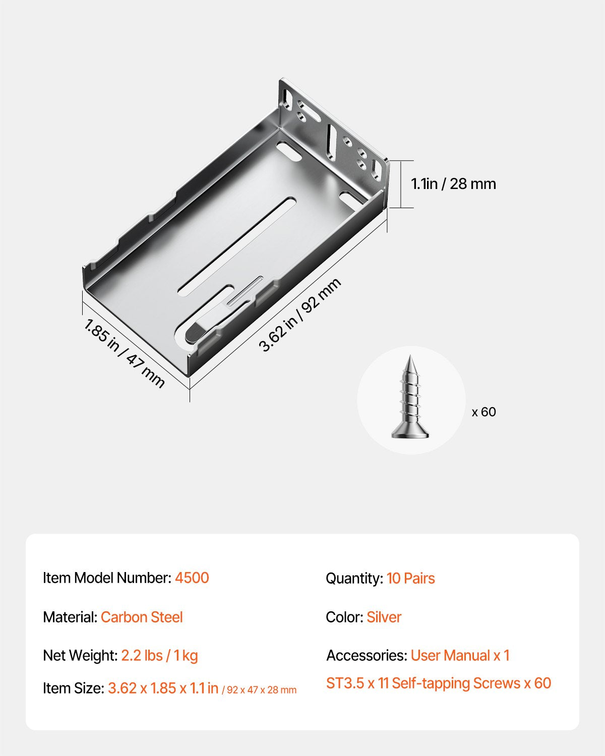 Drawer Slides Brackets, 10 Pairs Drawer Rails for 100 LBS Side Mount Ball Bearing Rail, Heavy Duty Cabinet Drawer Bracket for Dresser Drawer Track Runners, Kitchen Replacement Part for DIY