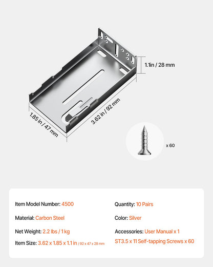 Drawer Slides Brackets, 10 Pairs Drawer Rails for 100 LBS Side Mount Ball Bearing Rail, Heavy Duty Cabinet Drawer Bracket for Dresser Drawer Track Runners, Kitchen Replacement Part for DIY