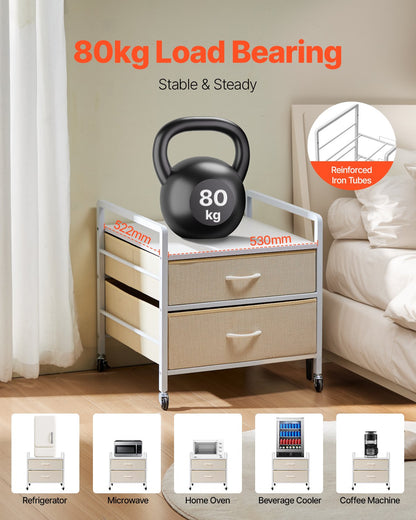 Mini-Kühlschrankständer mit Stauraum, 80 kg, Weiß, Mini-Kühlschranktisch, 2 Schubladen