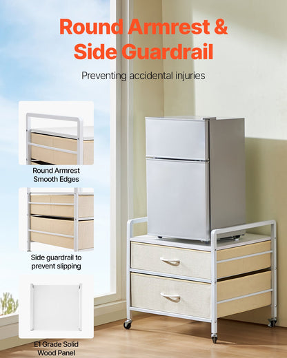 Mini-Kühlschrankständer mit Stauraum, 80 kg, Weiß, Mini-Kühlschranktisch, 2 Schubladen