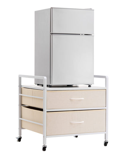 Mini-Kühlschrankständer mit Stauraum, 80 kg, Weiß, Mini-Kühlschranktisch, 2 Schubladen