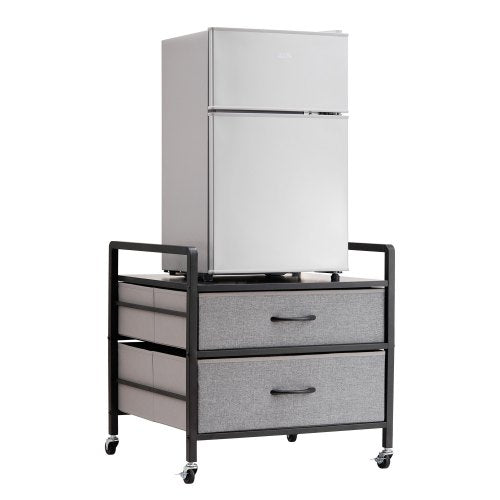Mini Fridge Stand with Storage, 176 lb-Capacity Mini Fridge Table with 2 Drawers & 4 Swivel Wheels, Mobile Mini Fridge Shelf, Gray Mini Fridge Organizer for Dorm, Apartment, Office, Bedroom