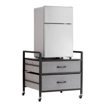 Mini Fridge Stand with Storage, 176 lb-Capacity Mini Fridge Table with 2 Drawers & 4 Swivel Wheels, Mobile Mini Fridge Shelf, Gray Mini Fridge Organizer for Dorm, Apartment, Office, Bedroom