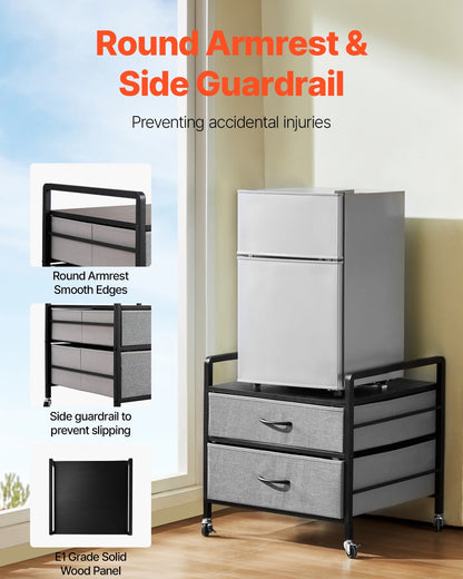 Mini-Kühlschrankständer mit Stauraum, 80 kg, Grau, Mini-Kühlschranktisch, 2 Schubladen