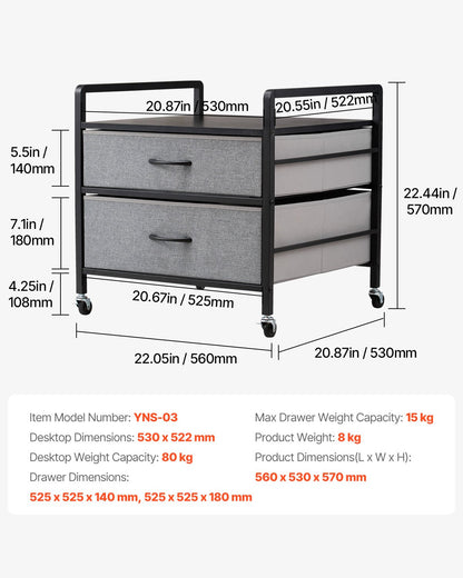 Mini-Kühlschrankständer mit Stauraum, 80 kg, Grau, Mini-Kühlschranktisch, 2 Schubladen