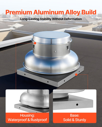 Roof Exhaust Fan, Attic Vent Fan with High-Power Motor, 21 inch Fan Base Heavy-Duty Aluminum Alloy, Speed Control Adjustable Airflow 500/900 CFM, Compact for Garage,Kitchen,Bathroom, Silver