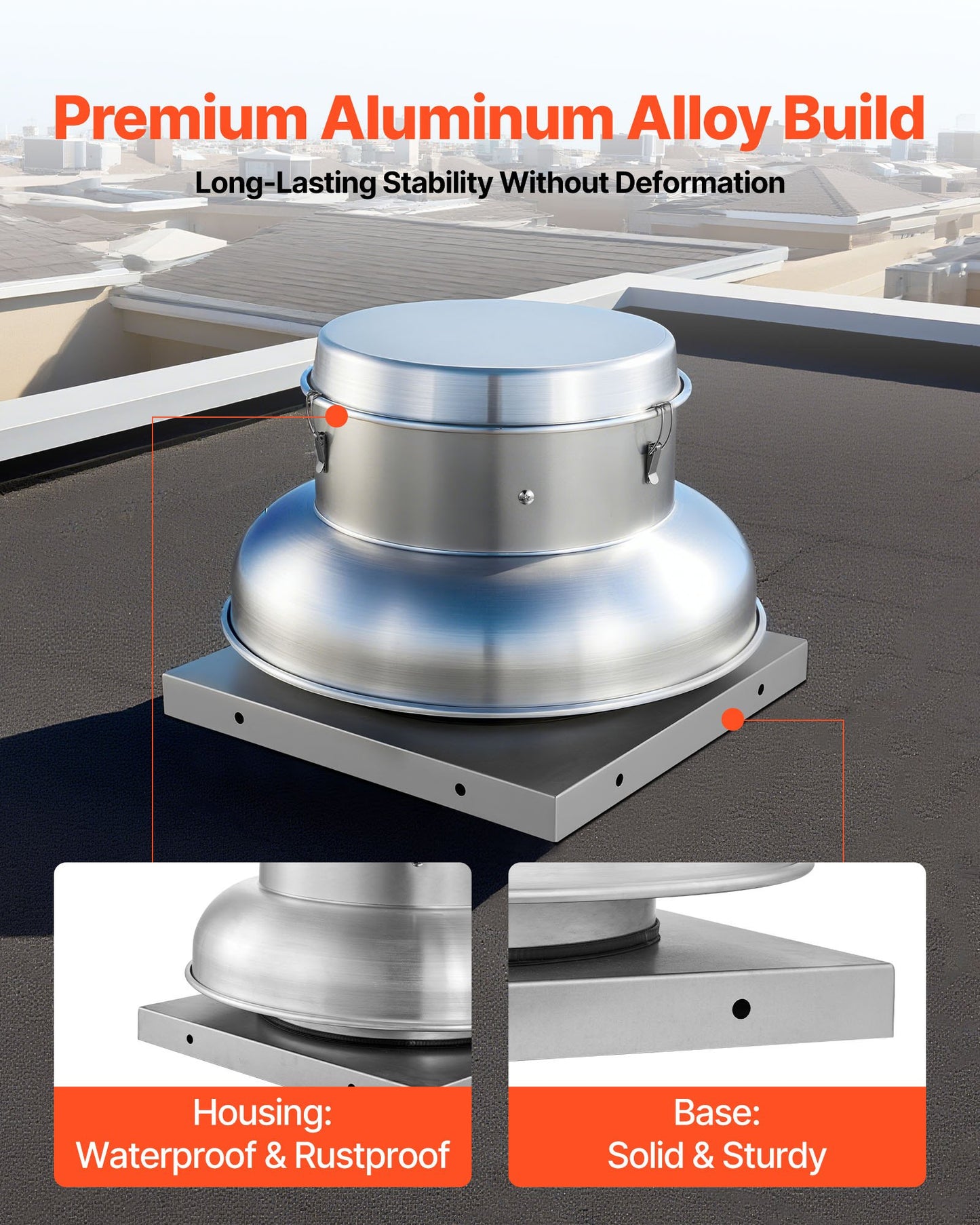 Roof Exhaust Fan, Attic Vent Fan with High-Power Motor, 21 inch Fan Base Heavy-Duty Aluminum Alloy, Speed Control Adjustable Airflow 900/1500 CFM, Compact for Garage,Kitchen,Bathroom, Silver
