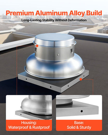 Roof Exhaust Fan, Attic Vent Fan with High-Power Motor, 21 inch Fan Base Heavy-Duty Aluminum Alloy, Speed Control Adjustable Airflow 900/1500 CFM, Compact for Garage,Kitchen,Bathroom, Silver
