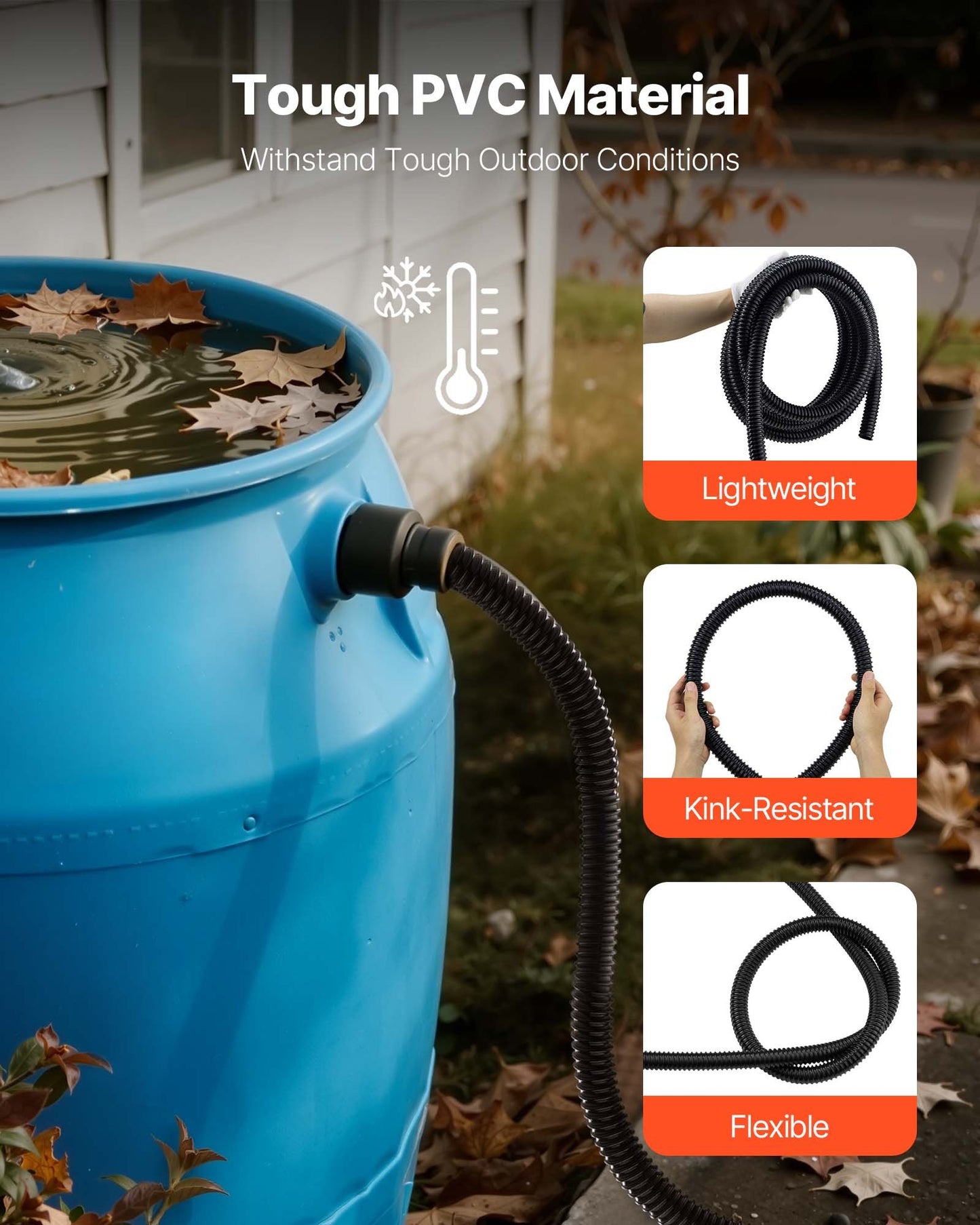 21 ft Corrugated Pond Tubing, 1 inch Inner Diameter, Flexible PVC Hose, Black Drain Pipe, Plastic Corrugated Water Tubing for Pond, Pump, Fountain, Garden, Swimming Pools, Filters, (1 pcs)