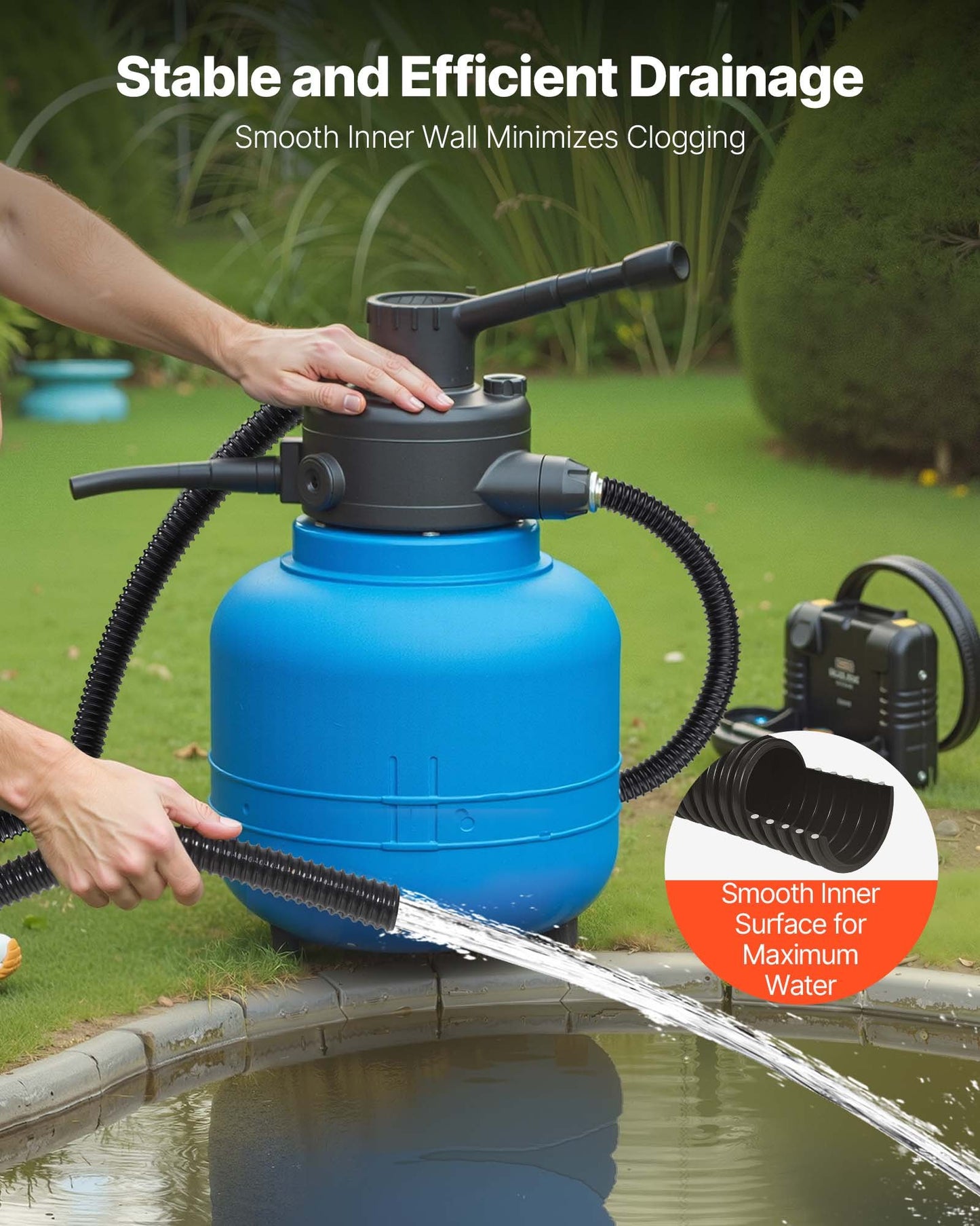 21 ft Corrugated Pond Tubing, 1 inch Inner Diameter, Flexible PVC Hose, Black Drain Pipe, Plastic Corrugated Water Tubing for Pond, Pump, Fountain, Garden, Swimming Pools, Filters, (1 pcs)