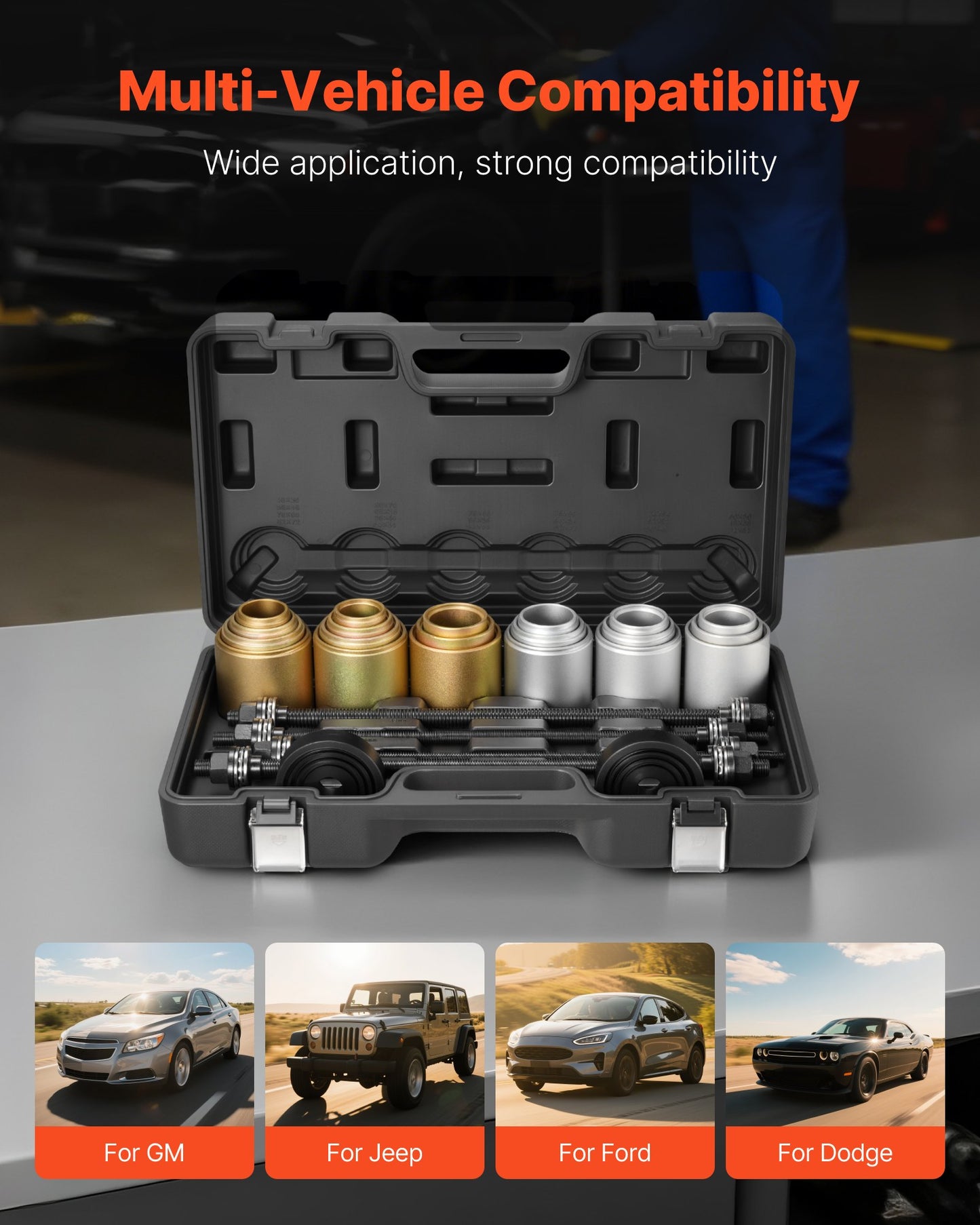 Pull and Press Sleeve Kit, 26 PCS, Steel Bush Removal Insertion Sleeve Tools with Carrying Case, Compatible with LCV and HGV Engines, for Removing and Installing Bushings, Bearings, and Seals