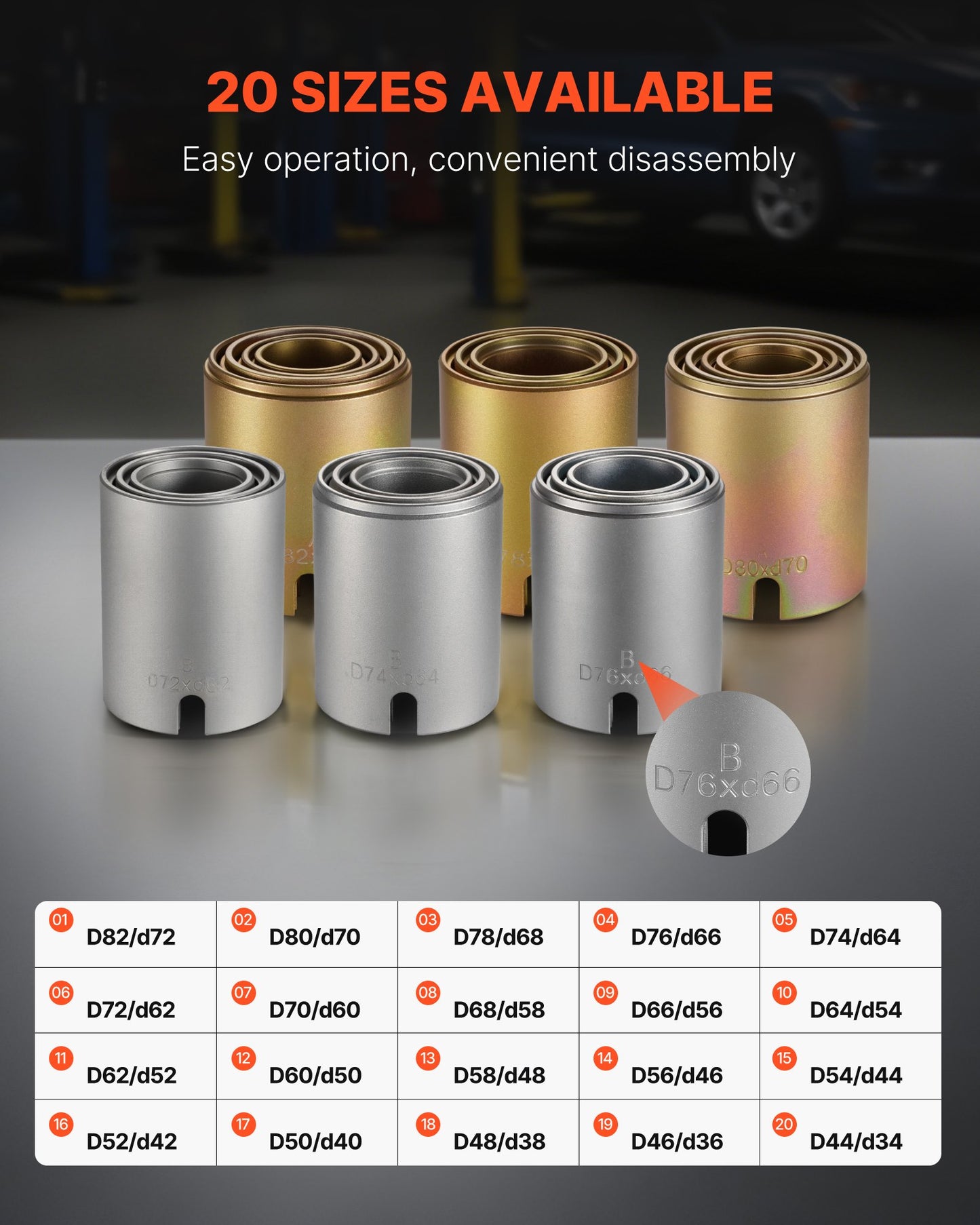 Pull and Press Sleeve Kit, 26 PCS, Steel Bush Removal Insertion Sleeve Tools with Carrying Case, Compatible with LCV and HGV Engines, for Removing and Installing Bushings, Bearings, and Seals