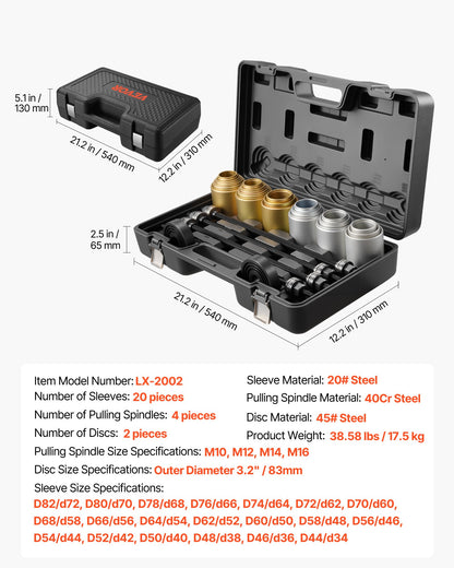 Pull and Press Sleeve Kit, 26 PCS, Steel Bush Removal Insertion Sleeve Tools with Carrying Case, Compatible with LCV and HGV Engines, for Removing and Installing Bushings, Bearings, and Seals