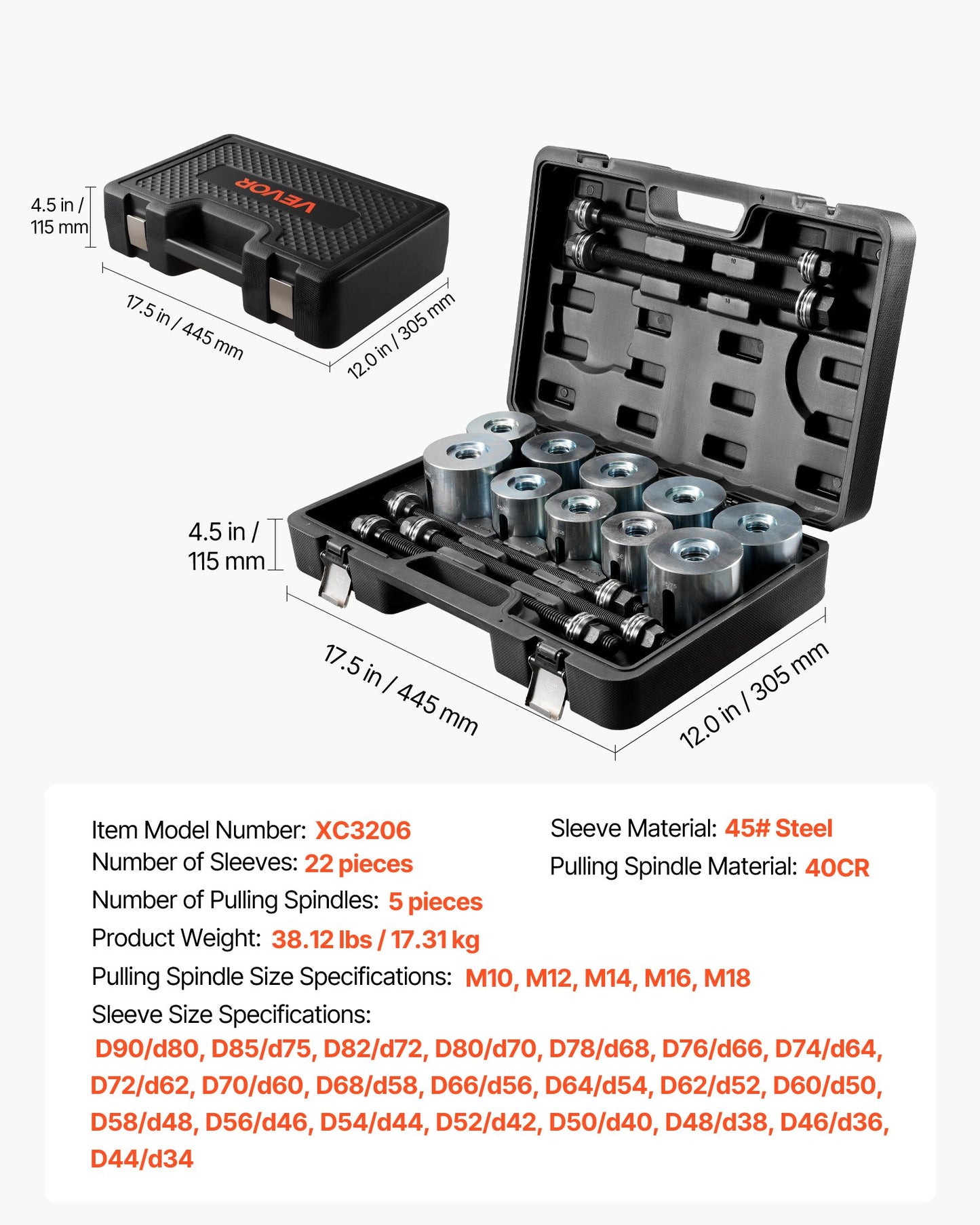 Pull and Press Sleeve Kit, 27 PCS, Steel Bush Removal Insertion Sleeve Tools with Carrying Case, Compatible with LCV and HGV Engines, for Removing and Installing Bushings, Bearings, and Seals