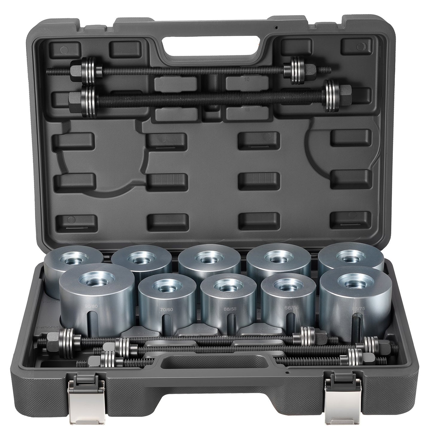 Pull and Press Sleeve Kit, 27 PCS, Steel Bush Removal Insertion Sleeve Tools with Carrying Case, Compatible with LCV and HGV Engines, for Removing and Installing Bushings, Bearings, and Seals