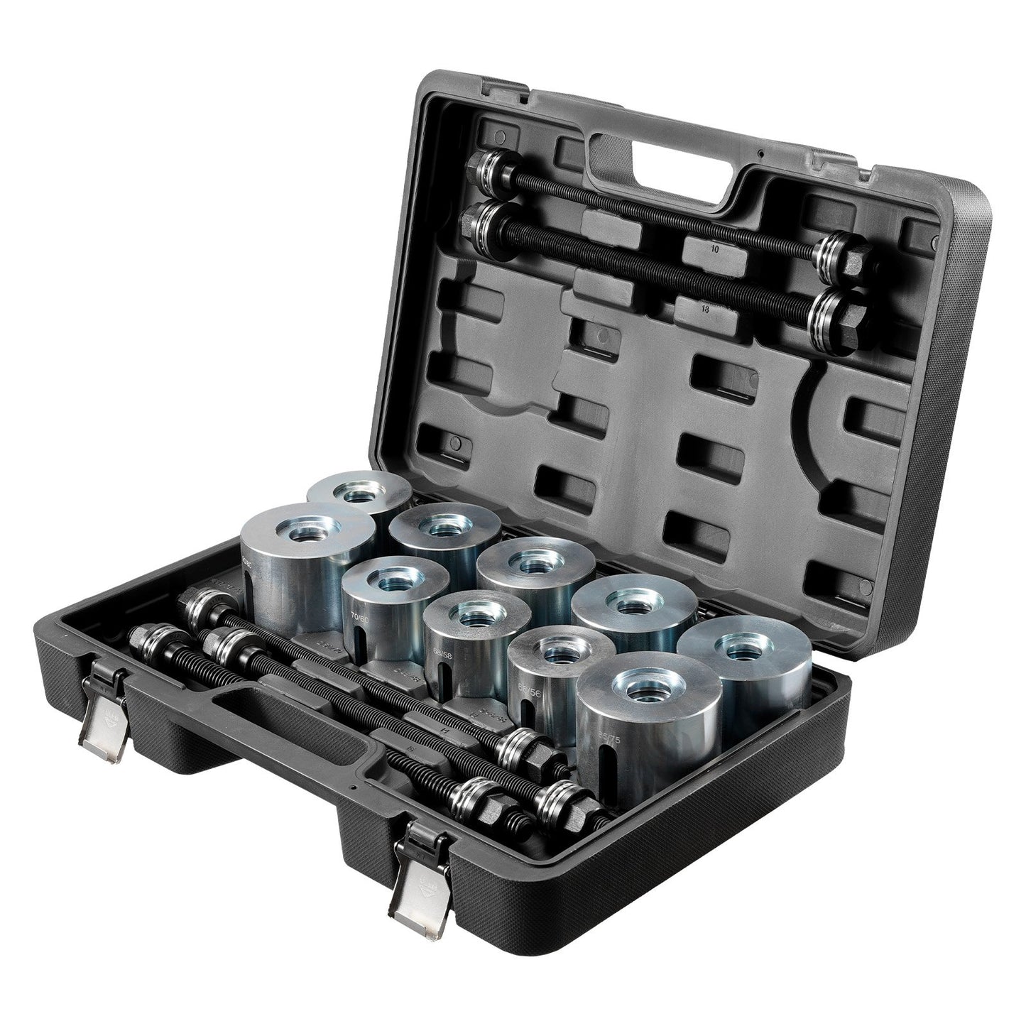 Pull and Press Sleeve Kit, 27 PCS, Steel Bush Removal Insertion Sleeve Tools with Carrying Case, Compatible with LCV and HGV Engines, for Removing and Installing Bushings, Bearings, and Seals