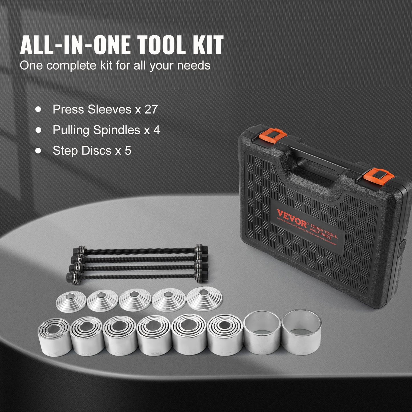 36 PCS Pull and Press Sleeve Kit, Steel Bush Bearing Removal and Installation Set, Bush Removal Insertion Sleeve Tools with Carrying Case, Multi-Vehicle Compatibility for LCV and HGV Engines