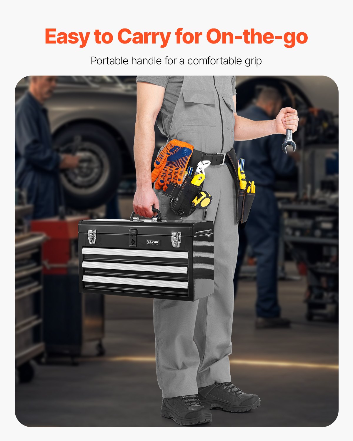 Werkzeugkasten, tragbarer 20,5-Zoll-Werkzeugkasten aus Metall mit 3 Schubladen, Werkzeug-Organizer