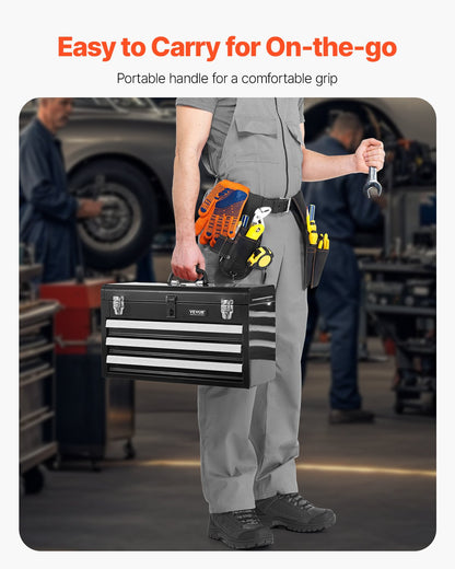 Werkzeugkasten, tragbarer 20,5-Zoll-Werkzeugkasten aus Metall mit 3 Schubladen, Werkzeug-Organizer