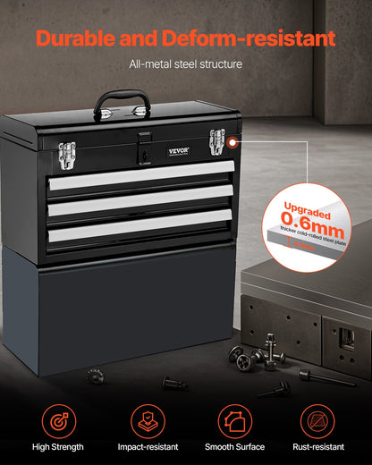 Werkzeugkasten, tragbarer 20,5-Zoll-Werkzeugkasten aus Metall mit 3 Schubladen, Werkzeug-Organizer
