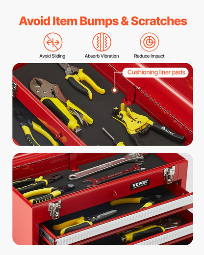 Werkzeugkasten, 20,5 Zoll, tragbarer Werkzeugkasten aus Metall, 3 Schubladen, Werkzeug-Organizer, Rot