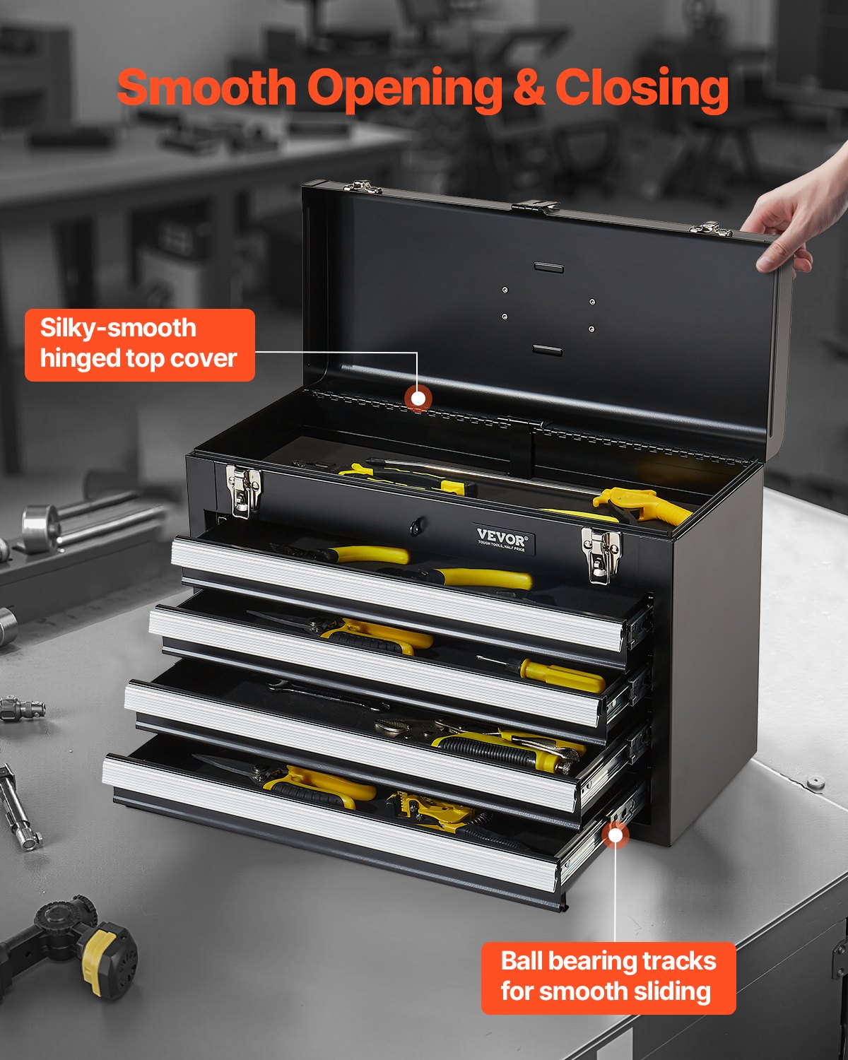 Werkzeugkasten, 20,5 Zoll, tragbarer Werkzeugkasten aus Metall mit 4 Schubladen, Werkzeug-Organizer