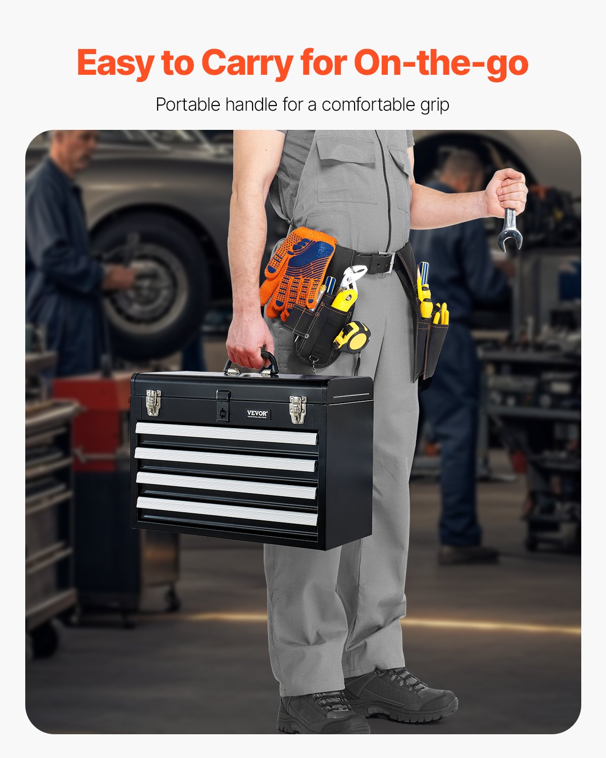 Werkzeugkasten, 20,5 Zoll, tragbarer Werkzeugkasten aus Metall mit 4 Schubladen, Werkzeug-Organizer