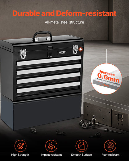 Werkzeugkasten, 20,5 Zoll, tragbarer Werkzeugkasten aus Metall mit 4 Schubladen, Werkzeug-Organizer