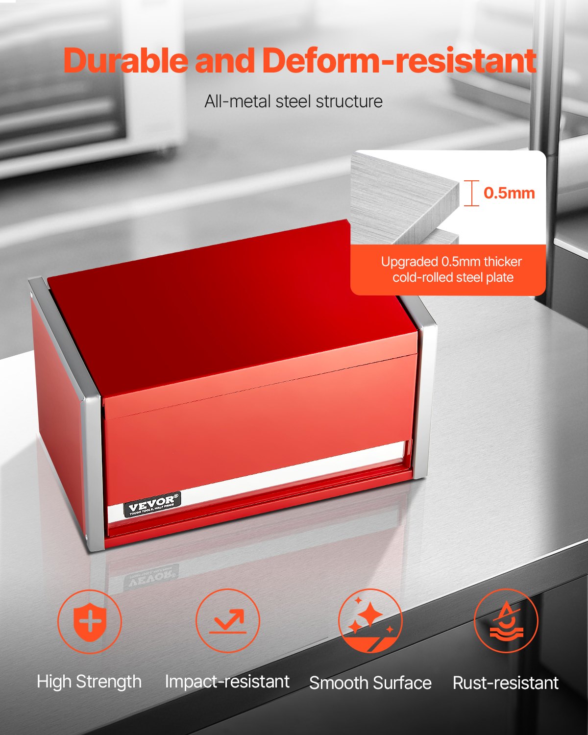 Werkzeugkasten, 8,6 Zoll, tragbarer Werkzeugkasten aus Metall, 3 Schubladen, Werkzeug-Organizer, Rot