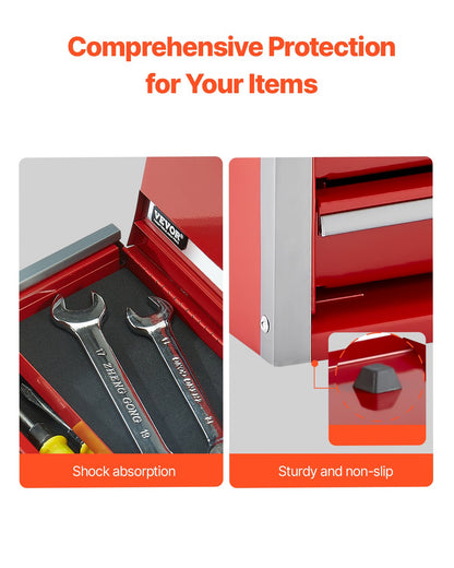 Werkzeugkasten, 8,6 Zoll, tragbarer Werkzeugkasten aus Metall, 3 Schubladen, Werkzeug-Organizer, Rot