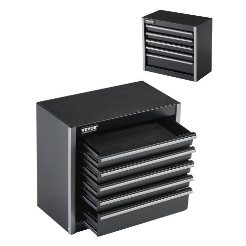 Metal Tool Box, 8.6-inch, Portable Metal Tool Box with 5 Drawers, Small Tool Chest with EVA Liners and PP Feet Pads, Heavy-Duty Steel With Ball Bearing Opening and Powder Coated Finish, Black