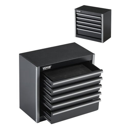 Metal Tool Box, 8.6-inch, Portable Metal Tool Box with 5 Drawers, Small Tool Chest with EVA Liners and PP Feet Pads, Heavy-Duty Steel With Ball Bearing Opening and Powder Coated Finish, Black