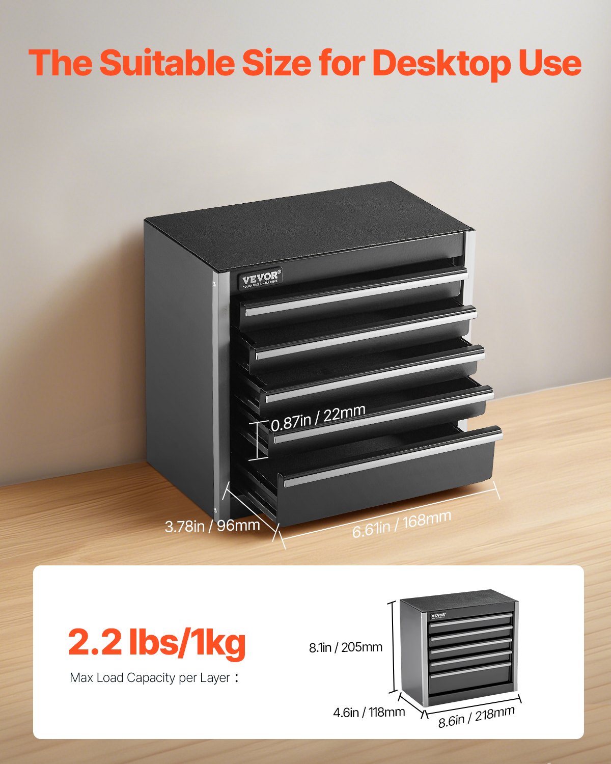 Tool Box 8.6 Inch Portable Metal Tool Box with 5 Drawers Tool Organizer