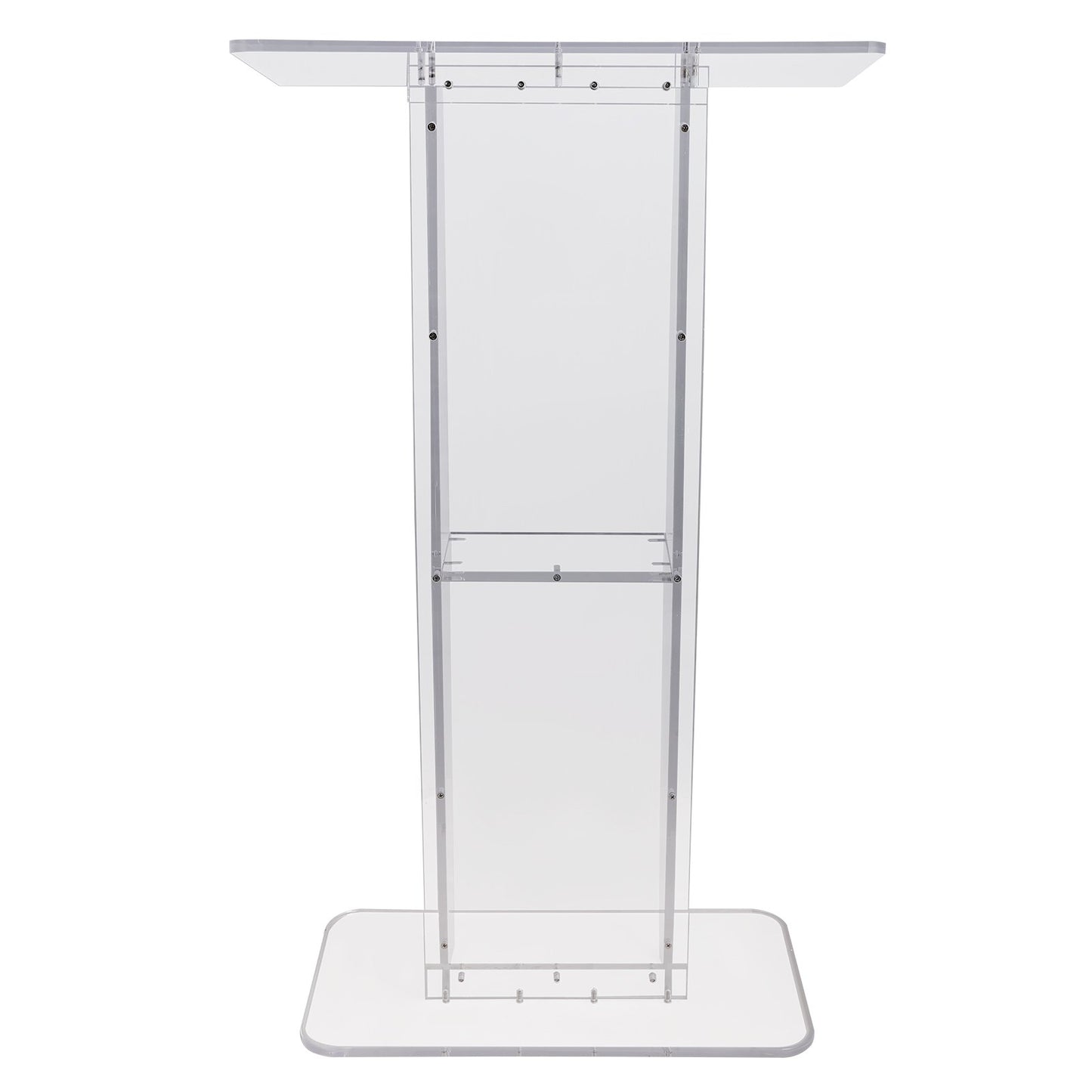 Acrylic Podium, 47" Clear Acrylic Podium Stand with Wide Reading Surface & Storage Shelf, Floor-standing Clear Pulpits Acrylic for Church Office School