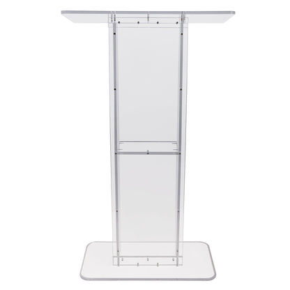 Acrylic Podium, 47" Clear Acrylic Podium Stand with Wide Reading Surface & Storage Shelf, Floor-standing Clear Pulpits Acrylic for Church Office School