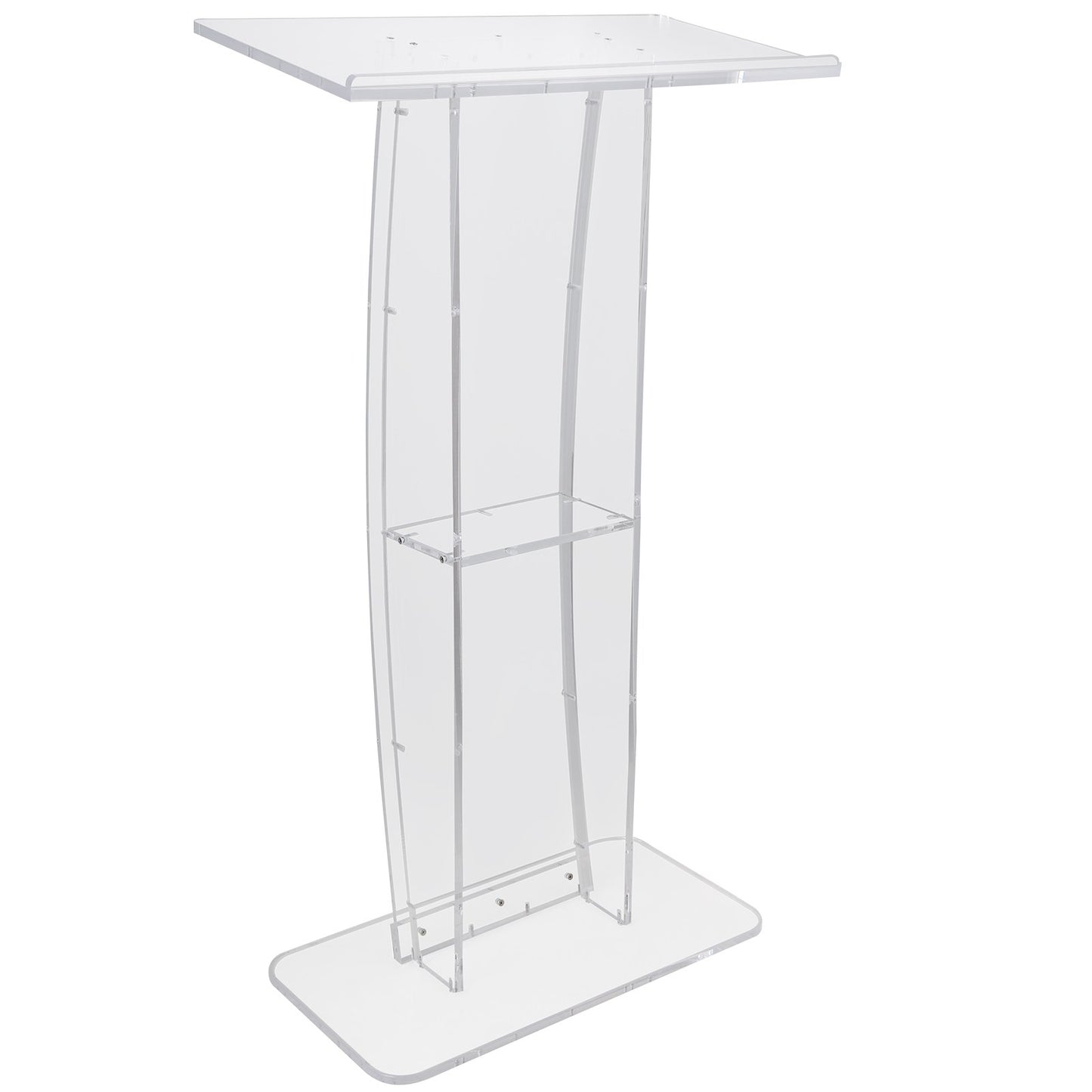 Acrylic Podium, 47" Clear Acrylic Podium Stand with Wide Reading Surface & Storage Shelf, Floor-standing Clear Pulpits Acrylic for Church Office School