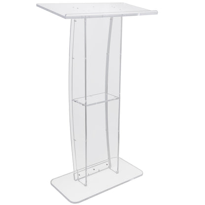 Acrylic Podium, 47" Clear Acrylic Podium Stand with Wide Reading Surface & Storage Shelf, Floor-standing Clear Pulpits Acrylic for Church Office School
