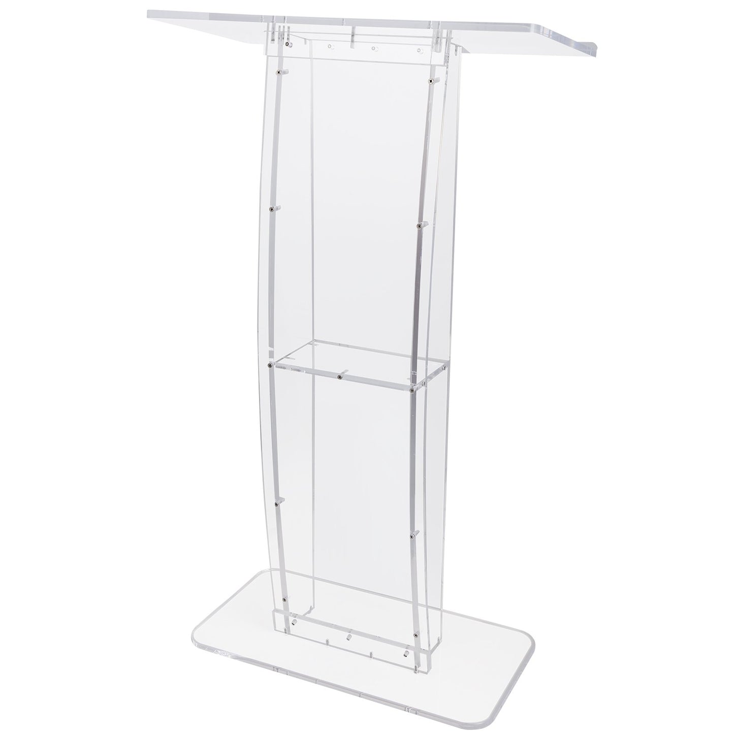 Acrylic Podium, 47" Clear Acrylic Podium Stand with Wide Reading Surface & Storage Shelf, Floor-standing Clear Pulpits Acrylic for Church Office School