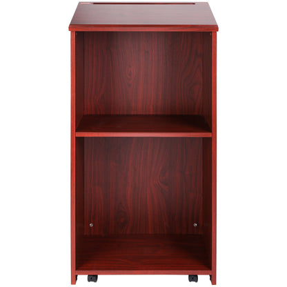 Podium Stand, 47 i Hostess Stand med 4 rullande hjul, Wood Podium med förvaringshyllor och snedställda skrivbord, talarstolar och podier för kyrka, kontor, skola, hem, brun